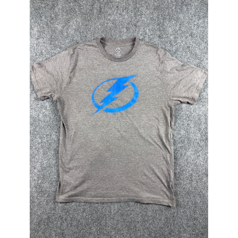 NHL Tampa Bay Lightning T-Shirt Mens Large Gray Blue Graphic Logo Short Sleeve